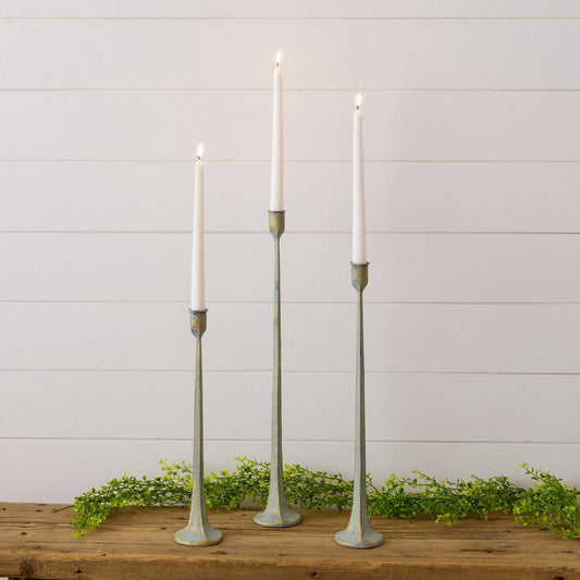 Hand Forged Metal Candle Holders, Verde Green Patina -