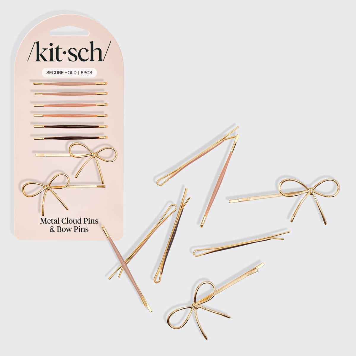 Metal Enamel Cloud & Bow Bobby Pins 8pc Set - Rosewood -