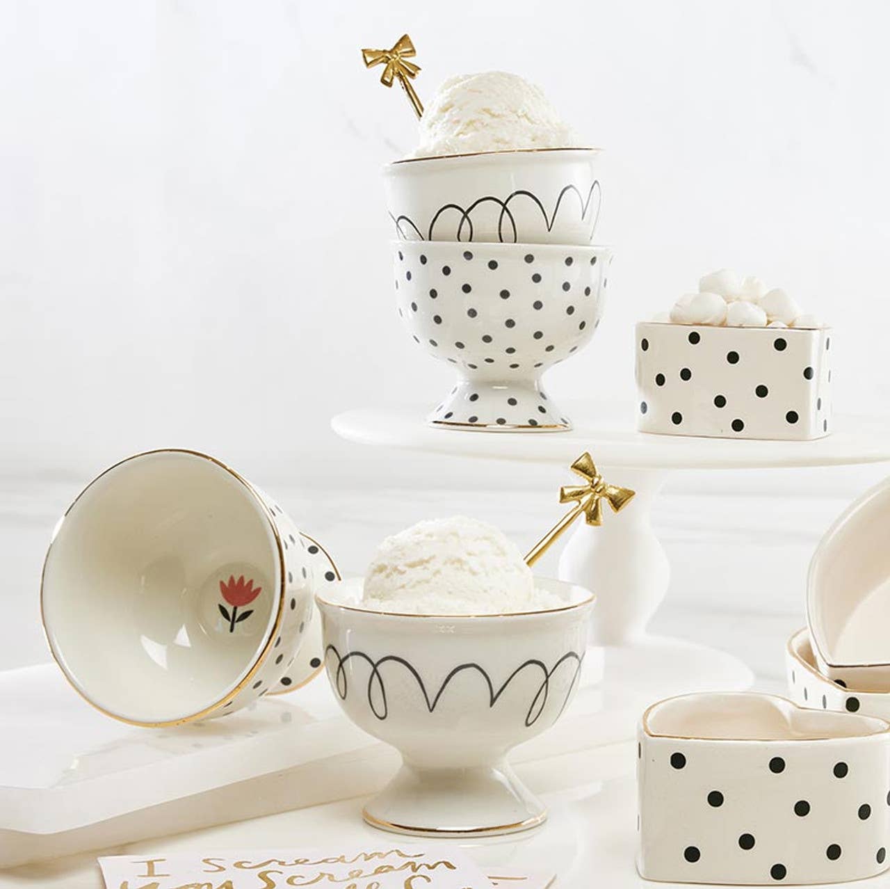 Ceramic Ice Cream Bowl - Polka Dots -