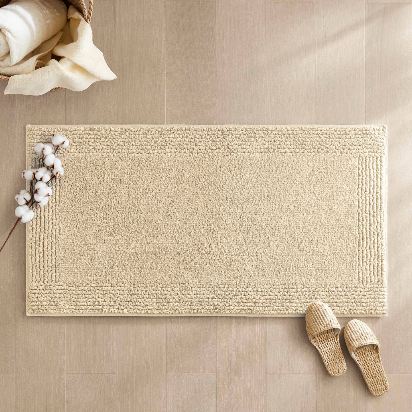 100% Cotton Tufted 3000 GSM Reversible Bath Rug, Natural -