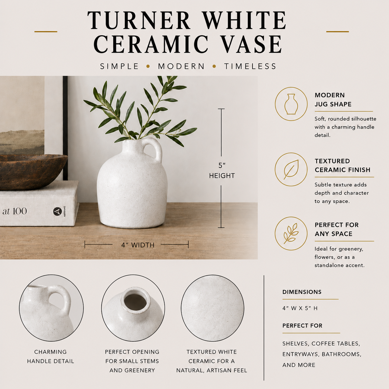 Turner White Ceramic Jug -