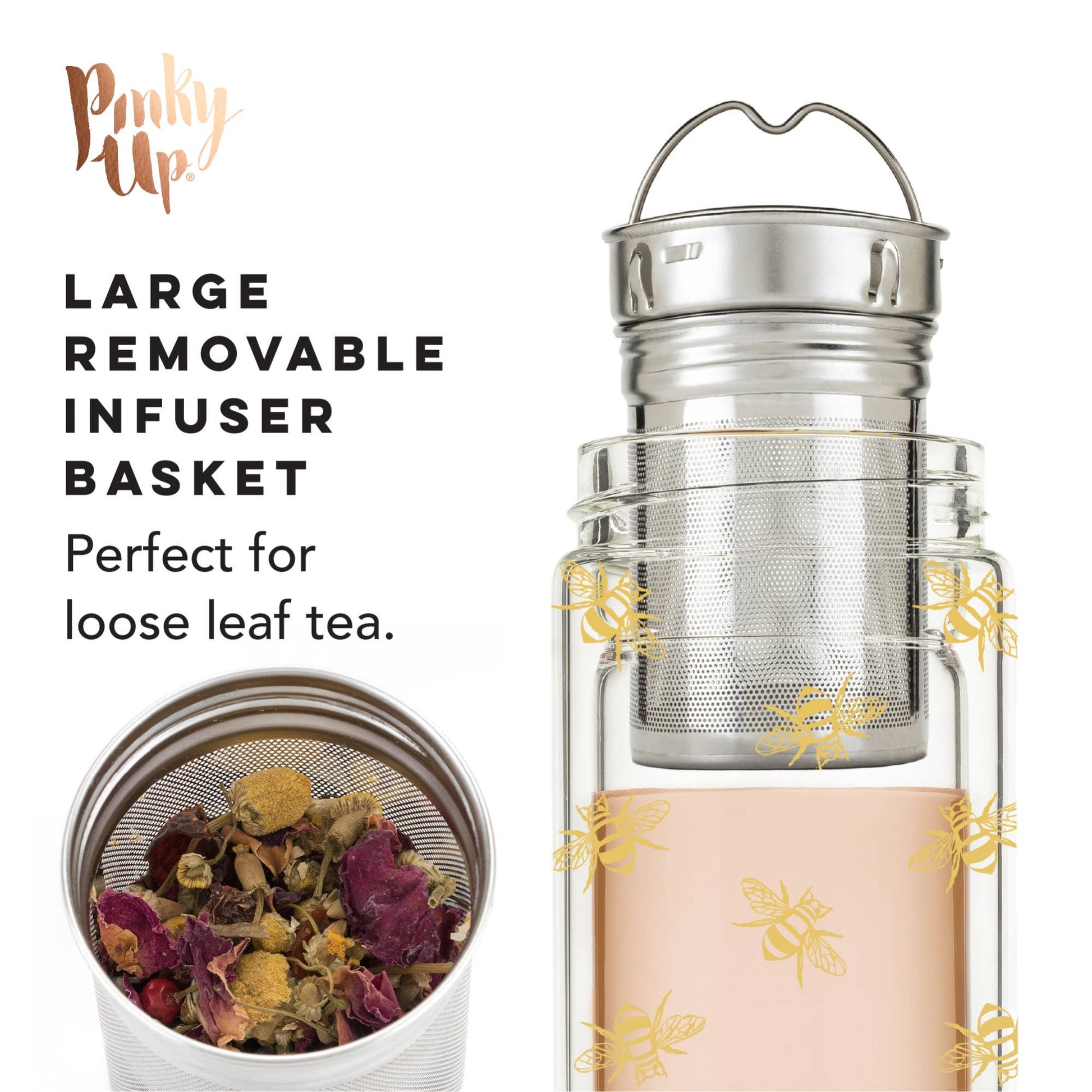 Blair™ Insulated Glass Travel Mug with Tea Infuser Bee -