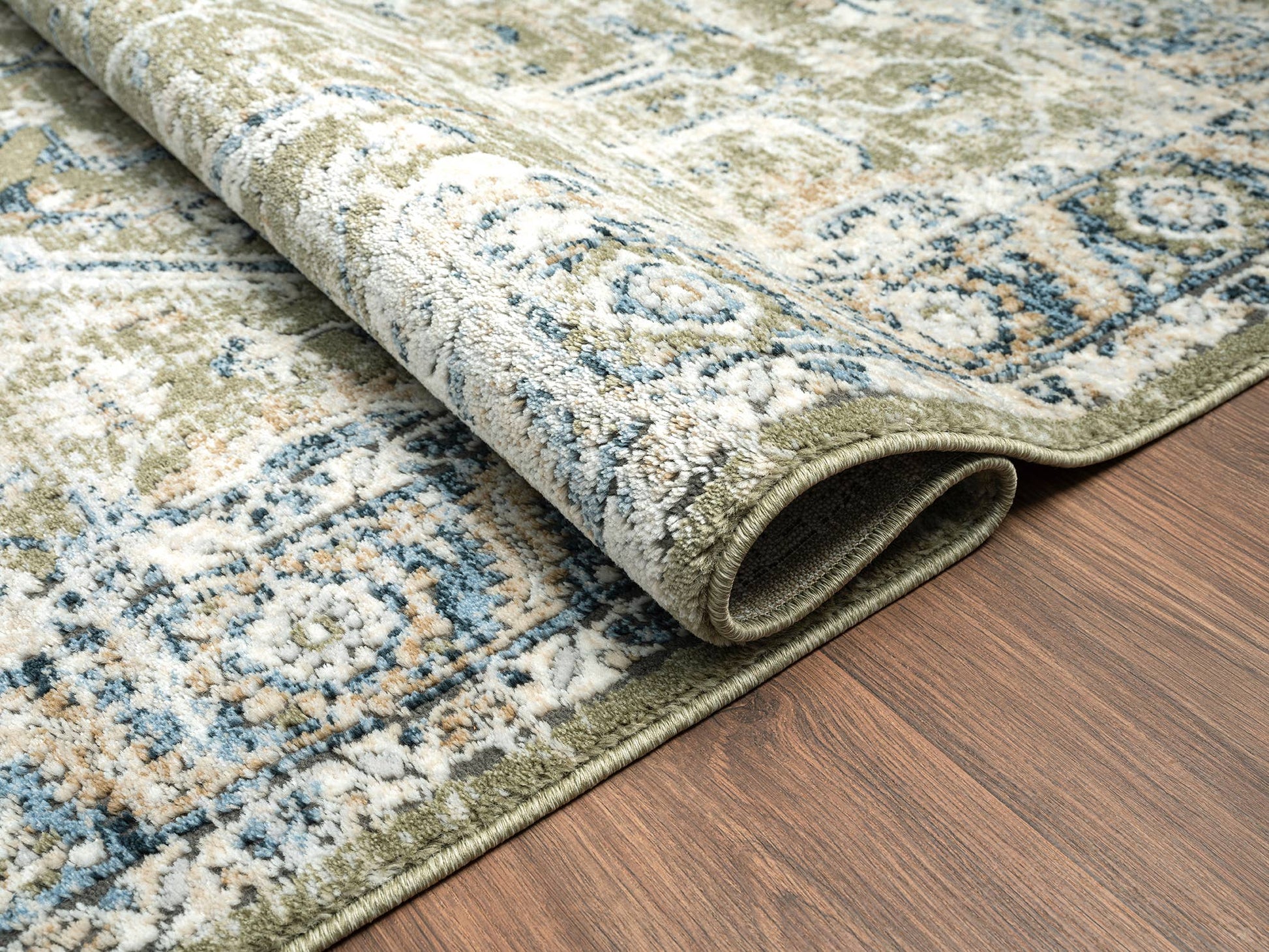 Abani Savoy Vintage Green Blue Area Rug -