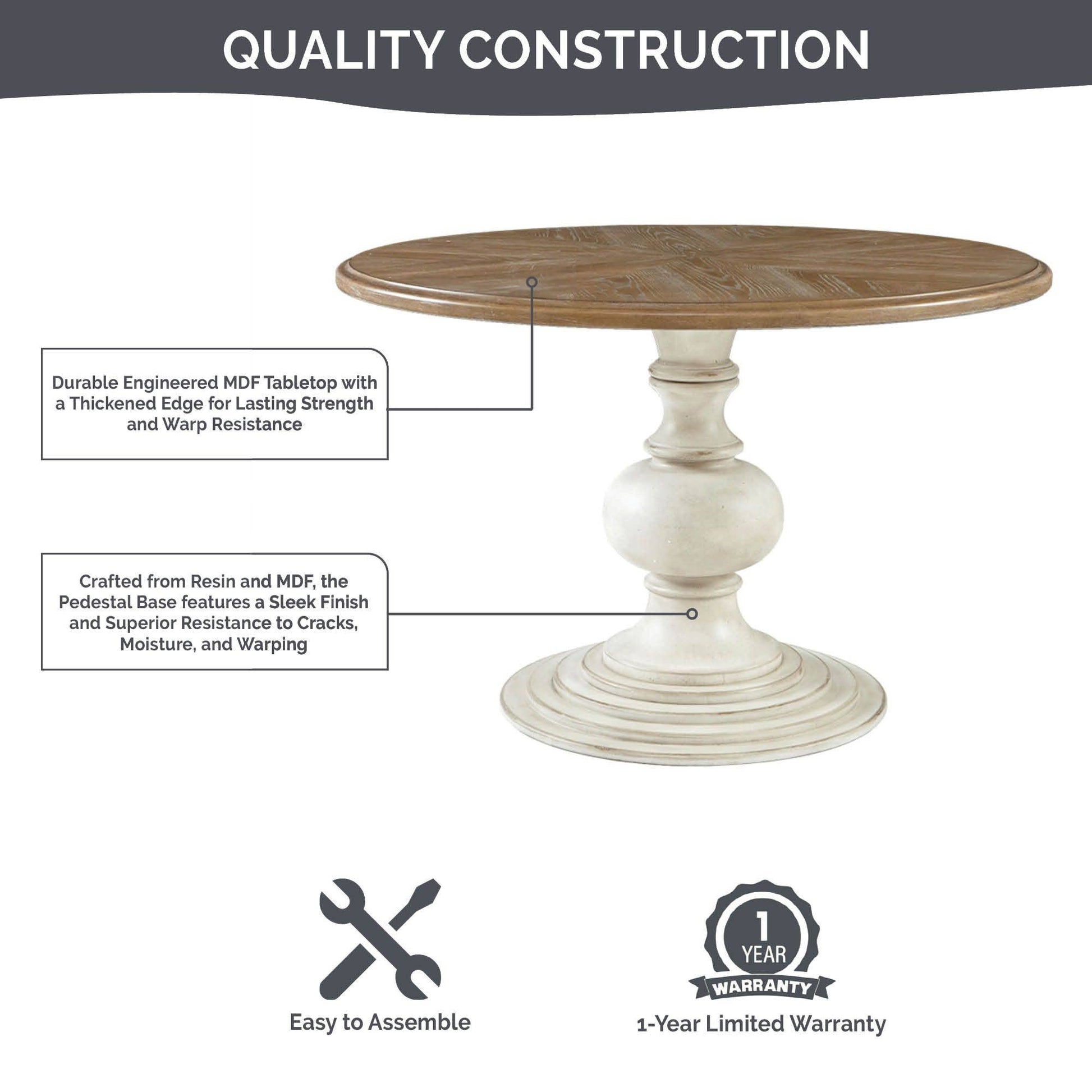 Farmhouse 46" Round Pedestal Dining Table * -