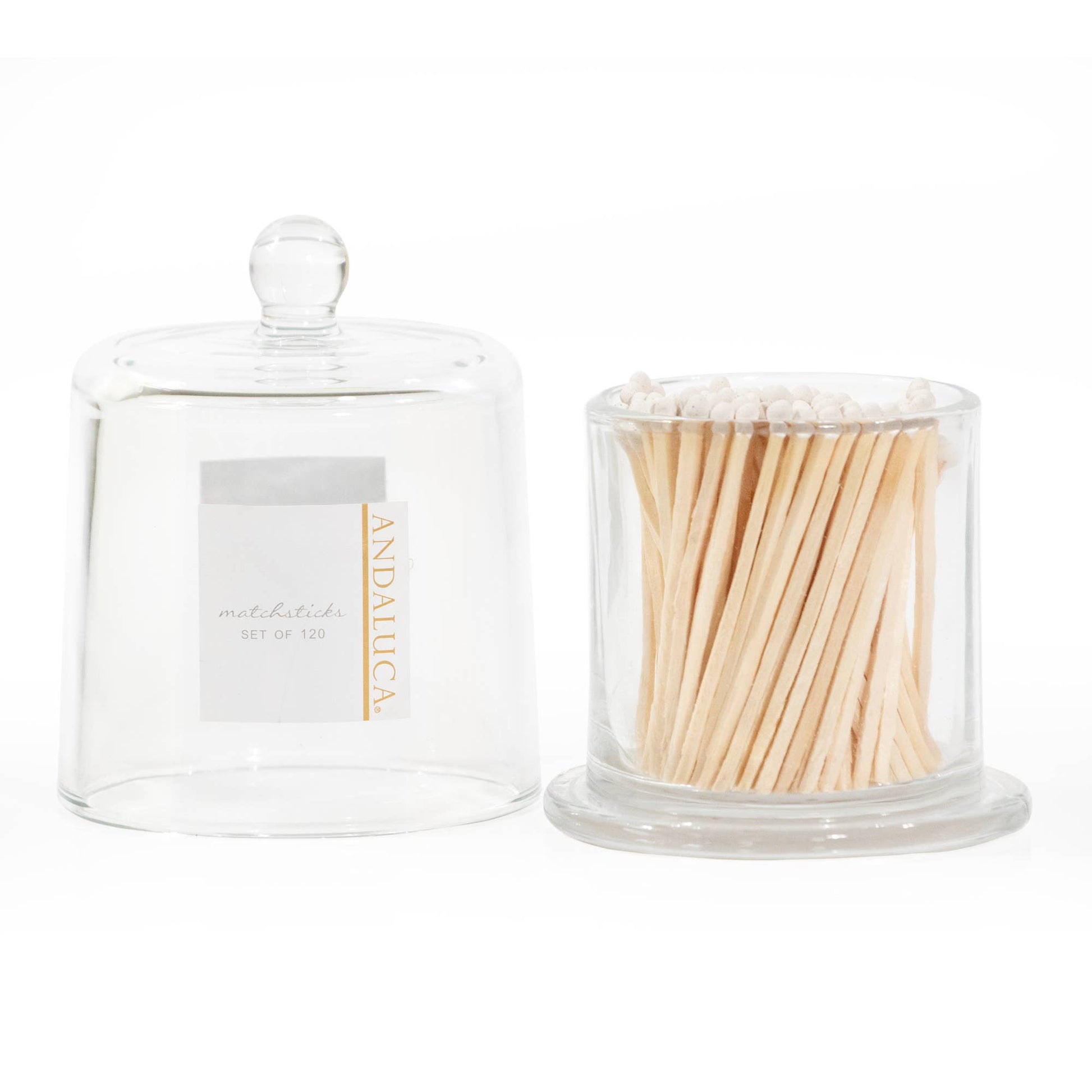 Glass Jar with Lid & 120 Wooden White Matches -