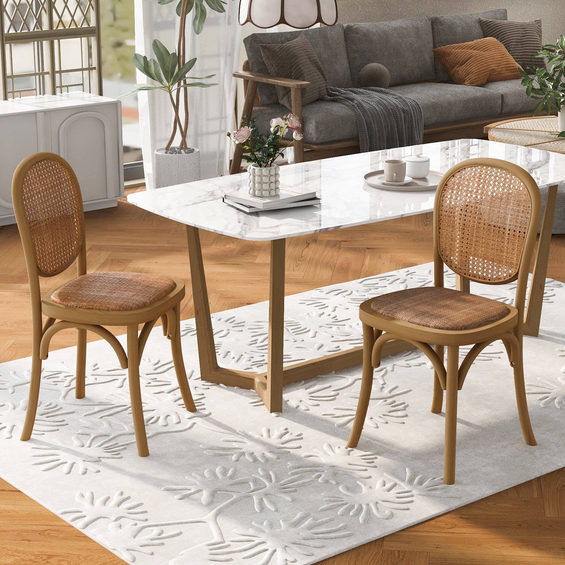 Light Brown Vintage Style Dining Chairs Set of 2 -