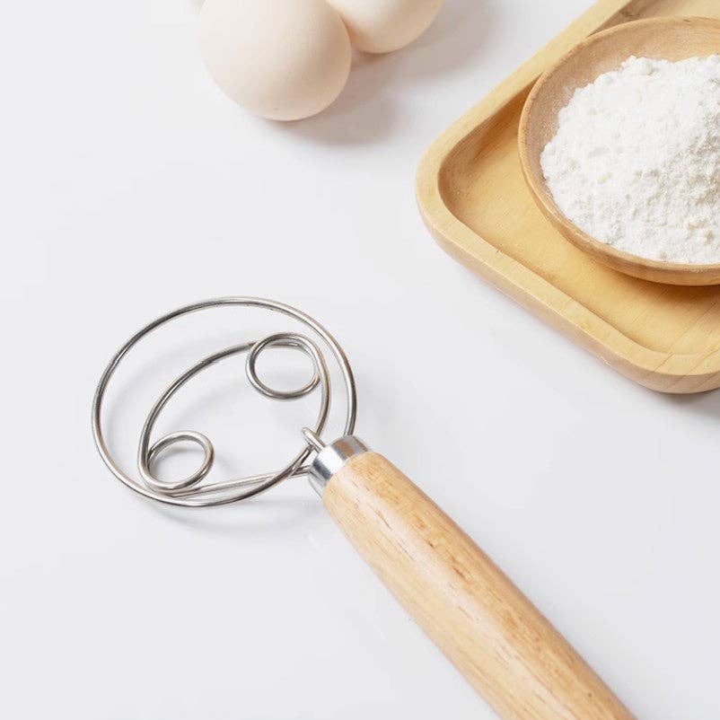 Dough Whisk Wooden Handle -