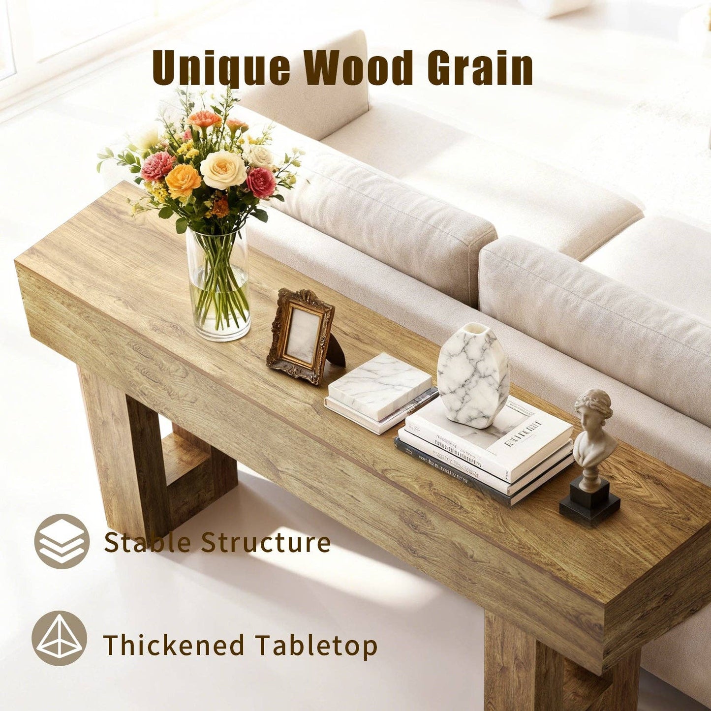 63'' Long Console Table, Farmhouse Entryway Table with Storage, Native Wood Grain Tree Scars, Wooden Rectangular Sofa Table Behind Couch for Entrance, Hallway, Living Room, Foyer (Natural Wood) -