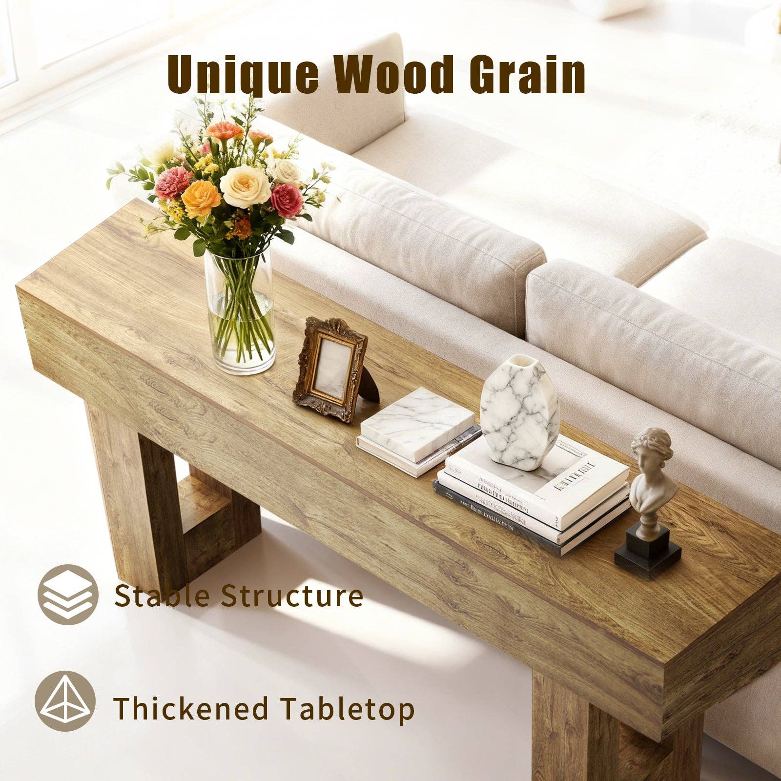 63'' Long Console Table, Farmhouse Entryway Table with Storage, Native Wood Grain Tree Scars, Wooden Rectangular Sofa Table Behind Couch for Entrance, Hallway, Living Room, Foyer (Natural Wood) -