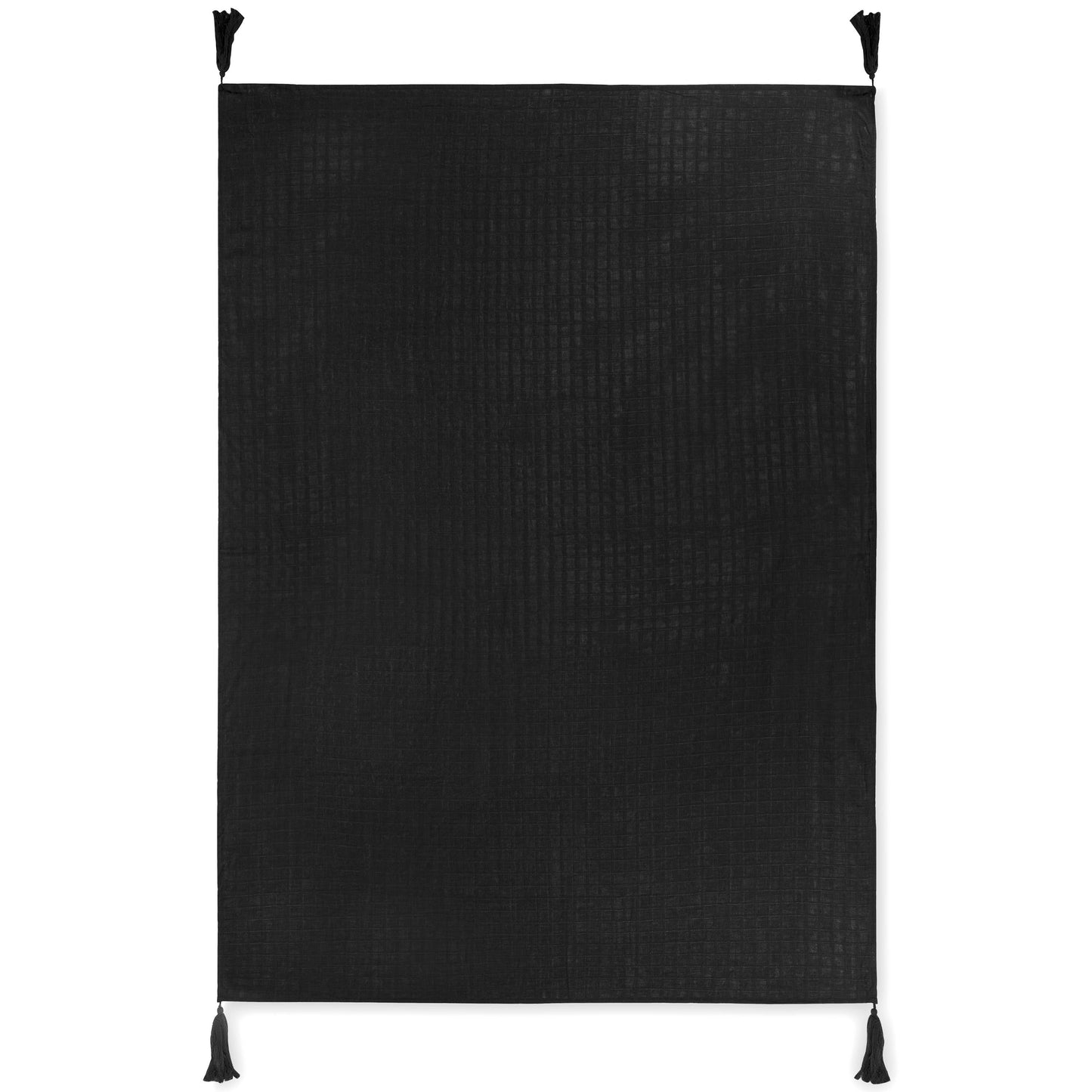 Organic Cotton Muslin XL Throw Blanket - Onyx Tassels -