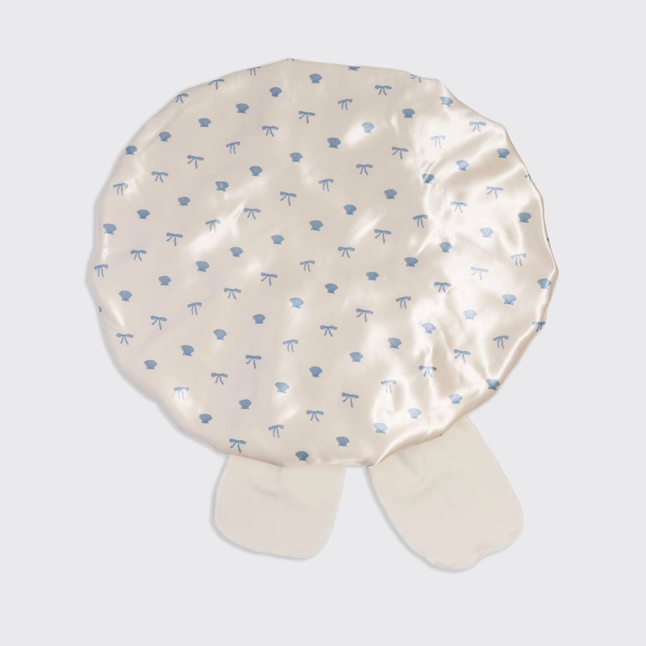 Oversized Satin Bonnet - Pearlized Cream & Coastal Blue Print -