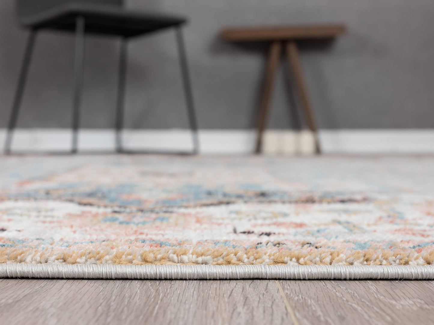 Abani Azure Beige Faded Blue Medallion Area Rug -