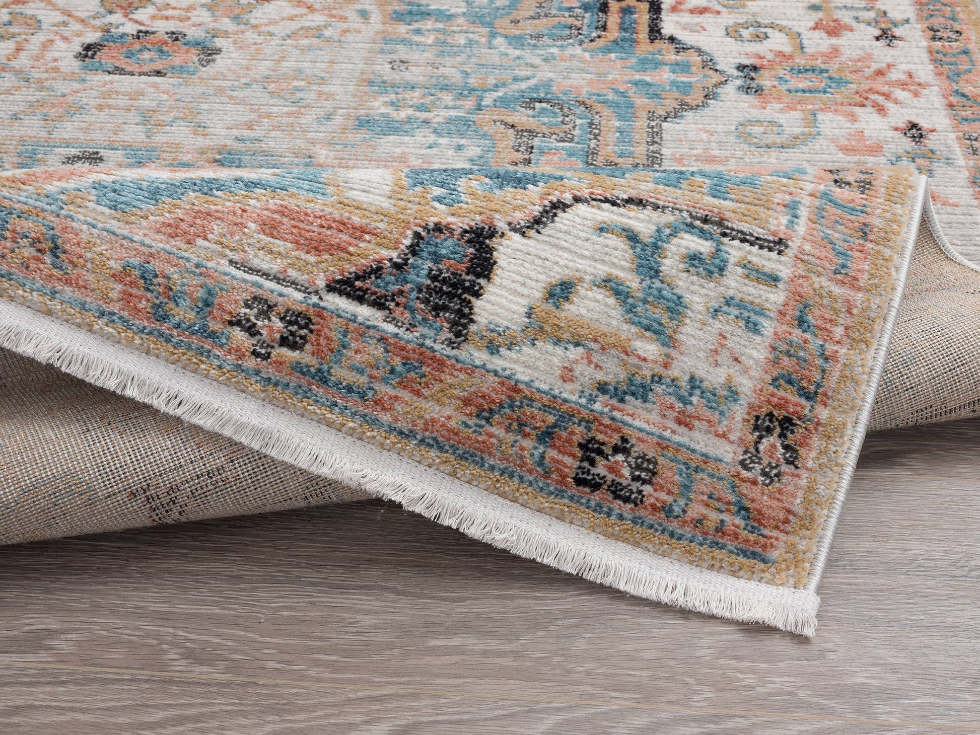 Abani Azure Beige Faded Blue Medallion Area Rug -