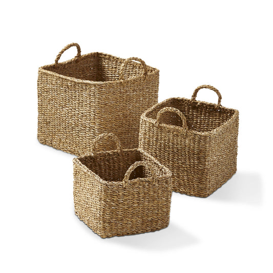 Square Basket Set of 3 Natural Seagrass Everyday - Baskets