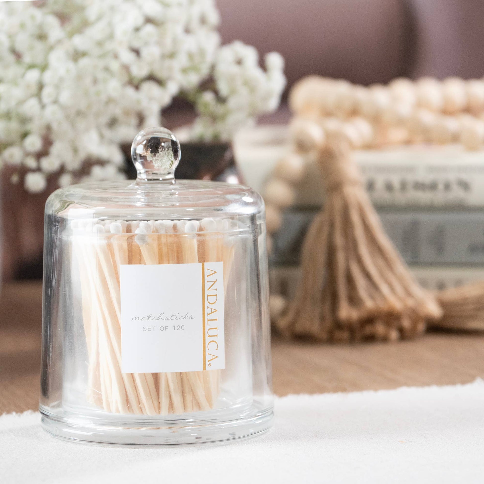Glass Jar with Lid & 120 Wooden White Matches -