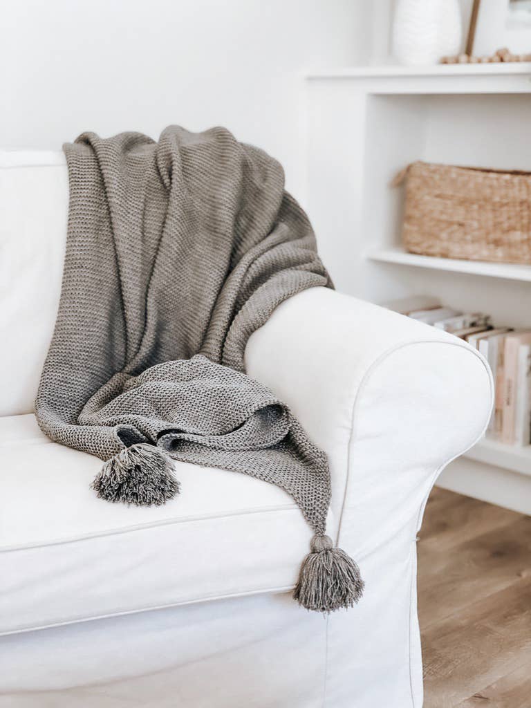 Knit Throw Blanket With Tassels -