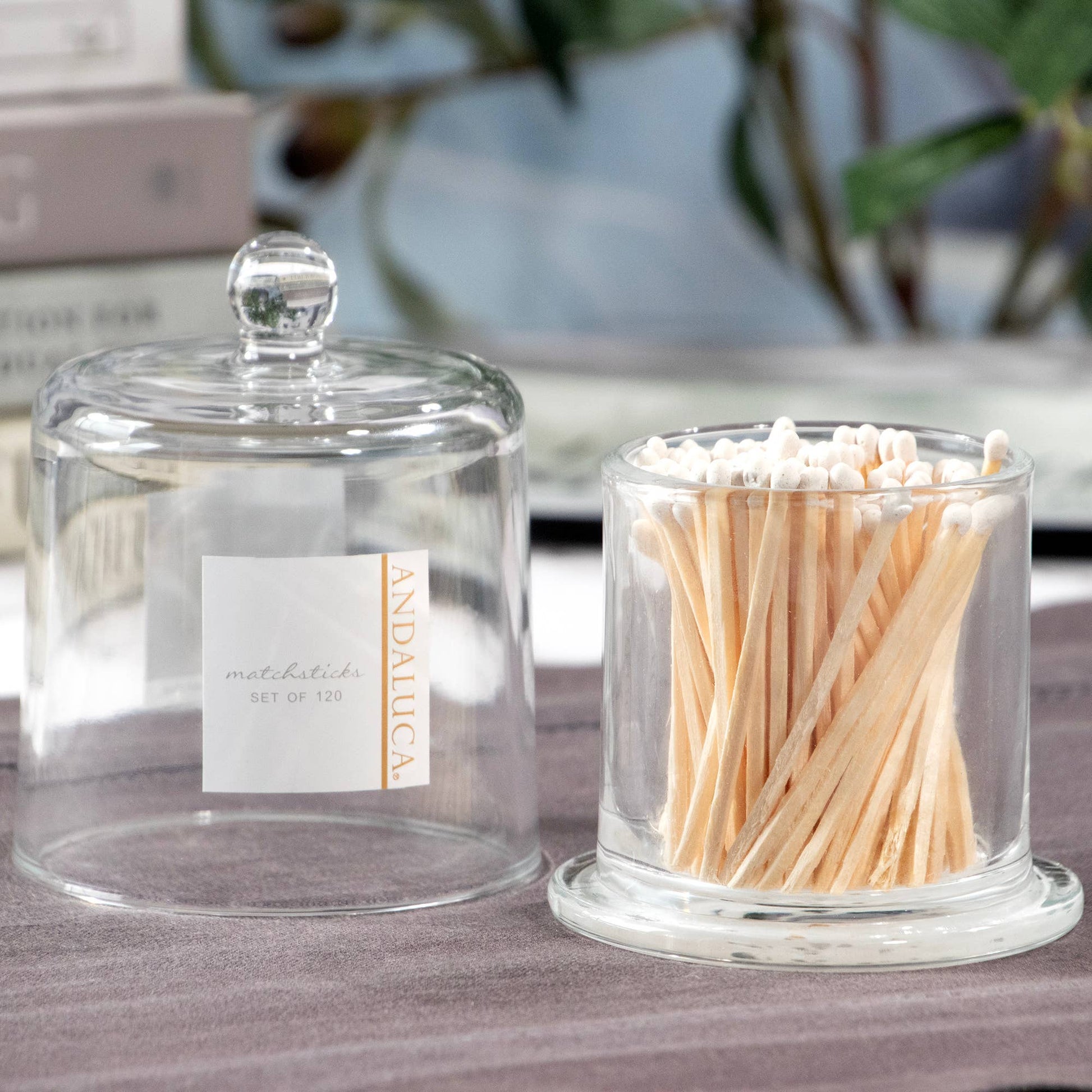 Glass Jar with Lid & 120 Wooden White Matches -